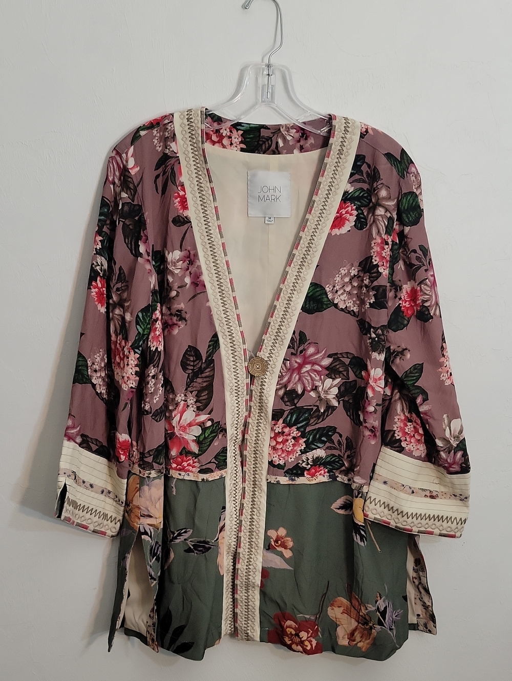 John Mark Floral Kimono Jacket in Mauve, Olive and Cream